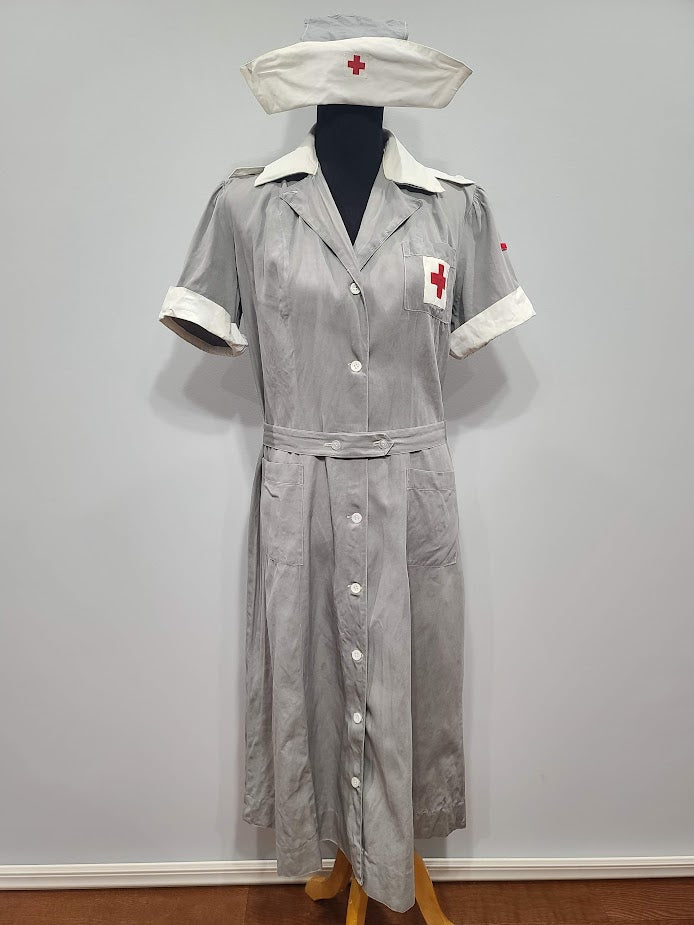 Red Cross Robe WWII American Red Cross Gray Lady Short Sleeve Uniform Dress & Hat