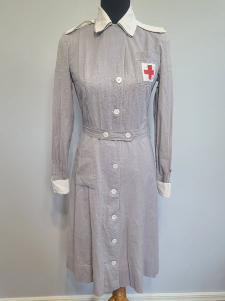 American Red Cross Gray Lady Seersucker Uniform Dress and Hat <br> (B-36" W-28" H-36")