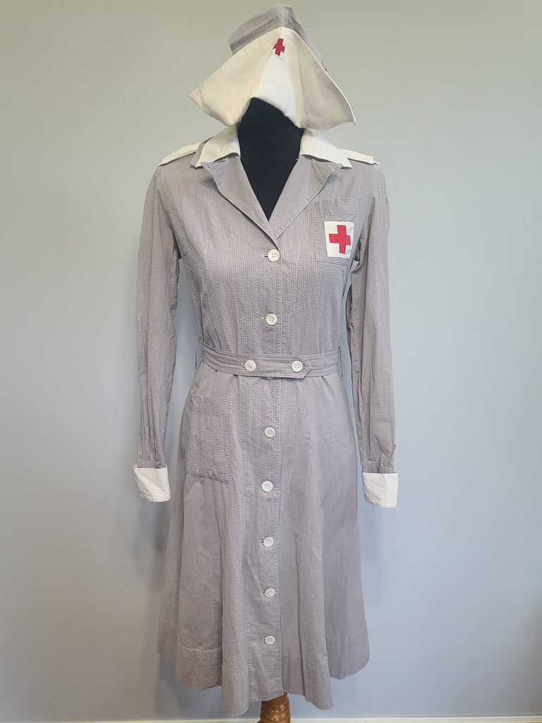 American Red Cross Gray Lady Seersucker Uniform Dress and Hat (B-36