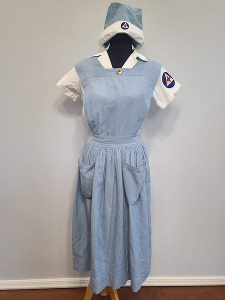 WWII American Red Cross Nurse Aide Apron Blouse & Hat Women's Uniform