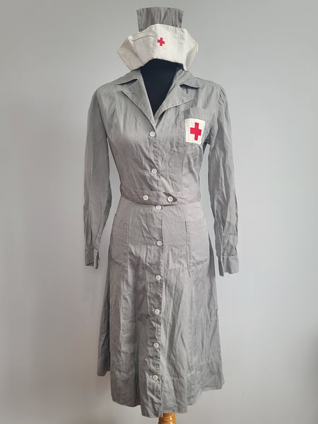 American Red Cross Gray Lady Uniform Dress & Hat <br> (B-38" W-29" H-37")