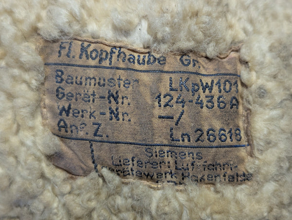 WWII German Luftwaffe Leather Flight Helmet LKpW101 Skull Cap Label