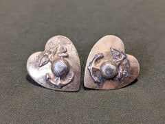 Marine Corps Heart Shaped Screwback Earrings Sterling