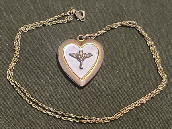 WWII US Army Air Corps Heart Locket Necklace Sweetheart