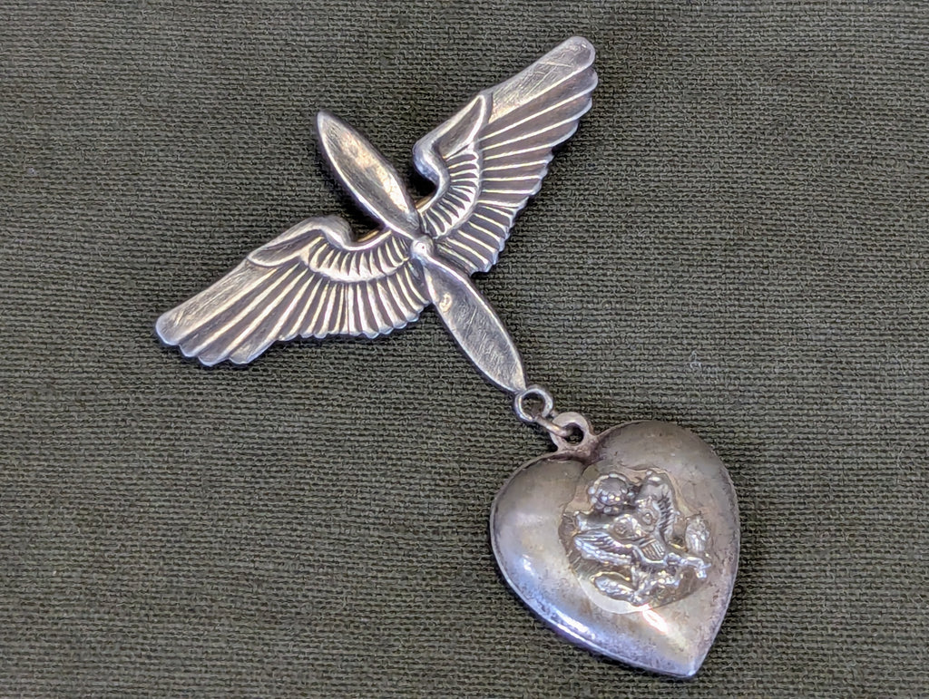 Army Air Corps Puffy Heart Sweetheart Pin Sterling