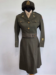 WWII US Army Nurse Uniform Grouping: Ike Jacket, Skirt, Hat, Blouse & Tie