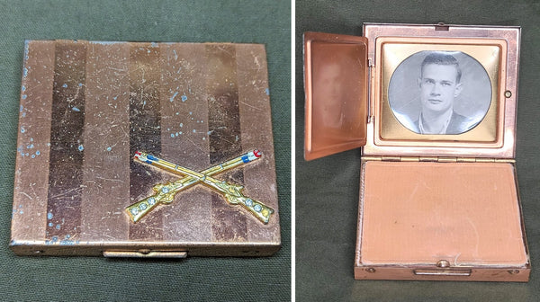 WWII US Infantry Sweetheart Compact with Photo Frame