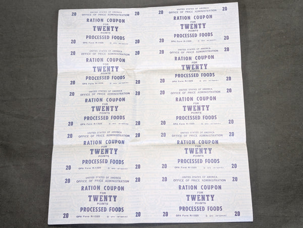 Ration Coupon Full Sheet 20 Points Processed Foods