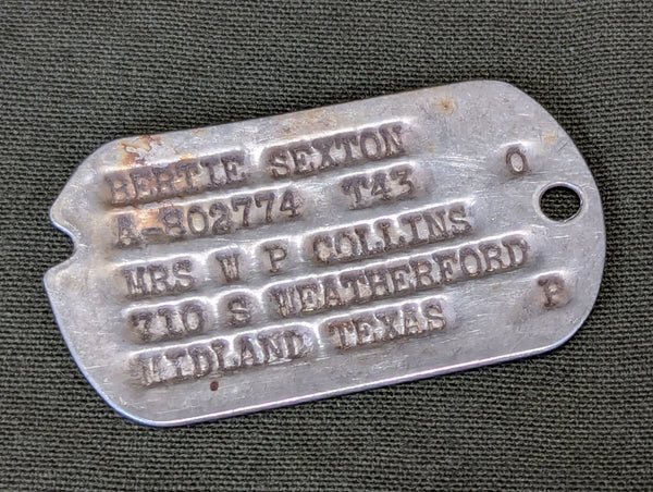 Bertie Sexton WAC Dogtag (Aviation Cadet)