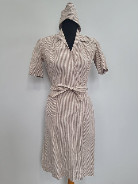 ANC Seersucker Hospital Dress and Hat <br> (B-36" W-26.5" H-36")