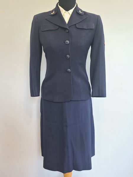 Navy WAVES Uniform: Jacket, Skirt & Blouse <br> (B-34" W-28" H-38")