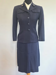 Navy WAVES Uniform: Jacket, Skirt & Blouse <br> (B-34" W-28" H-38")