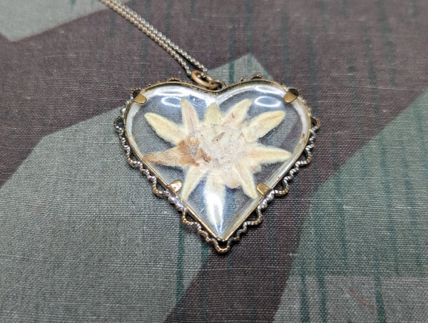 Edelweiss Pressed Flower Heart Shaped Necklace