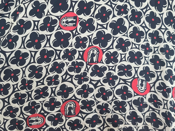 Flower and Person in Archway Novelty Print Dress <br> (B-41" W-28" H-41")