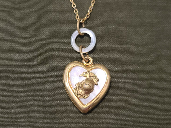 Marine Corps Sweetheart Locket Necklace Mother of Pearl