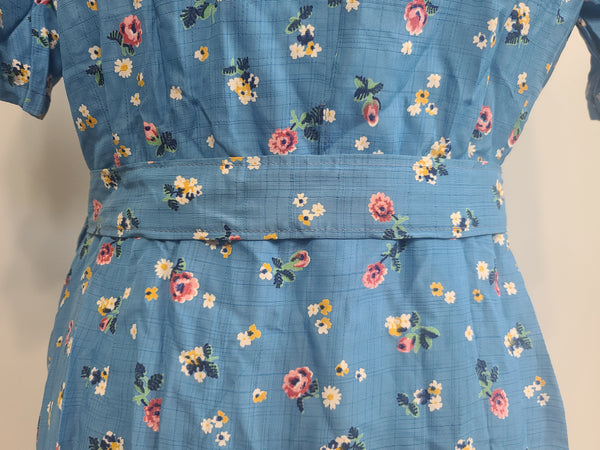 Blue Flower Print Dress and Belt <br> (B-41" W-36" H-44")