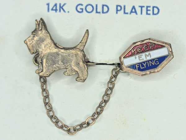 Keep Em Flying Scottie Dog Chain Pin on Card