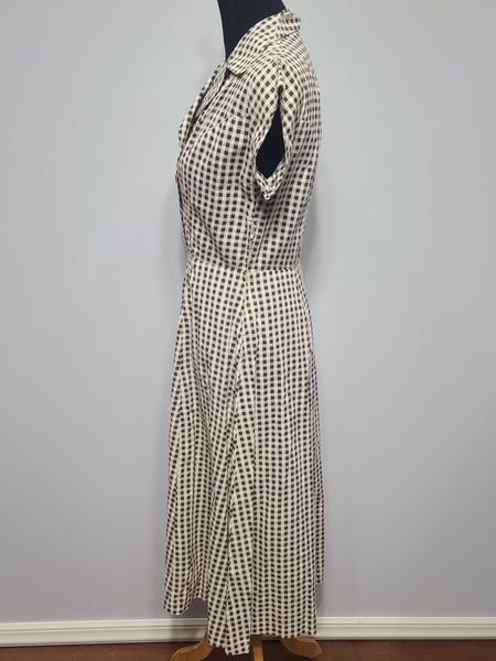 Brown Tan Checkered Dress <br> (B-38" W-30" H-41")