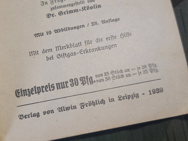 Wie Helfe Ich? First Aid Book 1939 with Feldpost Number (and Poison Gas Info)