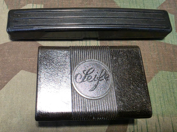German Hygiene Kit in Gray Leather Case Bakelite Pieces