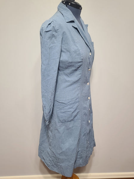 American Red Cross Blue Seersucker Dress and Hat <br> (B-42" W-36" H-41")