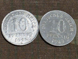 Lot of 4 Weimar 10 Pfennig Coins (1920s)