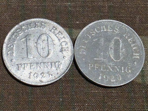 Lot of 4 Weimar 10 Pfennig Coins (1920s)