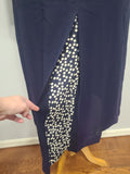 Dark Blue Rayon Dress with Polka Dots <br> (B-46" W-37" H-43")