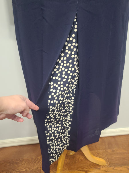 Dark Blue Rayon Dress with Polka Dots <br> (B-46" W-37" H-43")