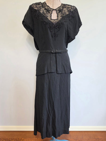 Black Rayon Gown Beading and Peplum <br> (B-36" W-28" H-34")
