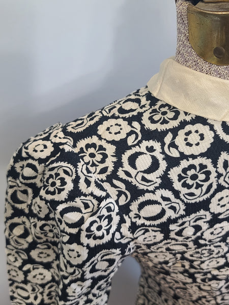 German Black and White Flower Print Dress <br> (B-34" W-26" H-32")