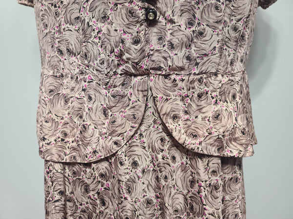 Lavender Rose Print Dress <br> (B-41" W-34" H-42")