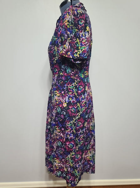 Purple Flower Print Dress <br> (B-48" W-40" H-49")