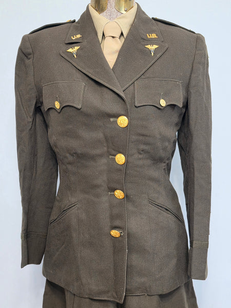 Named Army Nurse Uniform Grouping: Jacket, Skirt, Hat, Blouse, Tie & More <br> (B-34" W-24" H-34")