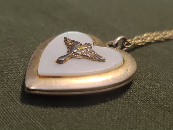 Army Air Corps Heart Locket Necklace Mother-of-Pearl
