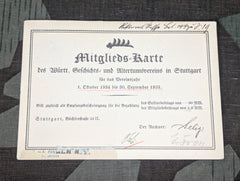 1934-35 Mitglieds-Karte Membership Card History and Antiquities Association
