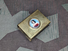 Brass Match Safe with Woman's Picture