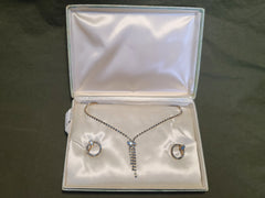 Blue Rhinestone Necklace and Screwback Earrings Set