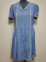 Blue Cold Rayon Flower Print Dress <br> (B-42" W-40" H-45")