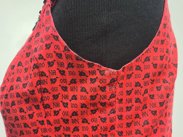 Heart Novelty Print French Oui Non Dress <br> (B-36" W-29" H-37")