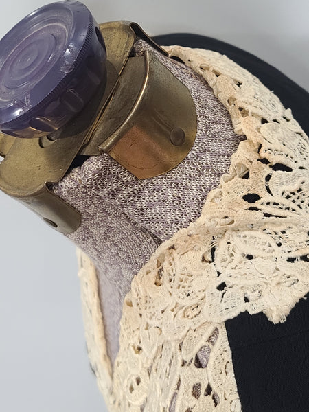 Black Rayon Peplum Dress with Lace Top <br> (B-34" W-27" H-37")