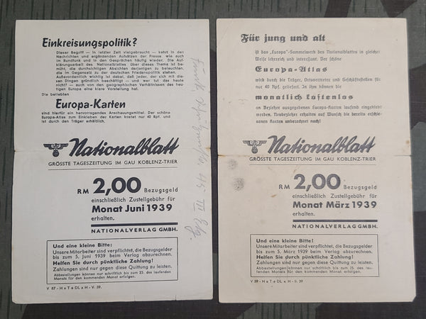 Nationalblatt Map Leaflets 1939 (Lot of 8)