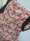 German Red White Black Flower Print Rayon Dress <br> (B-38" W-28" H-35")