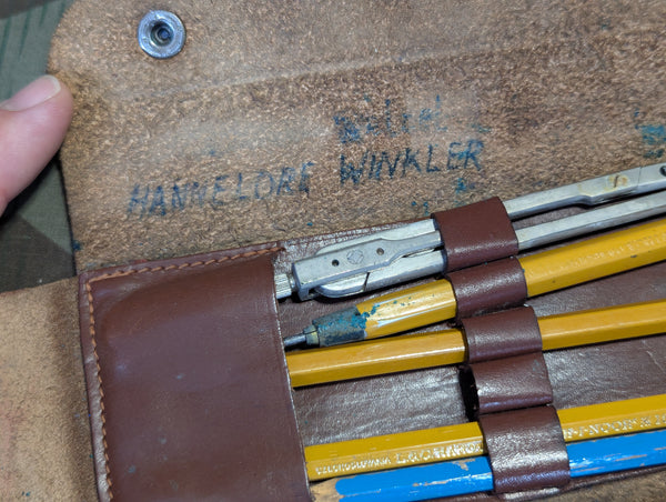 Period German Leather Pencil Case With Contents
