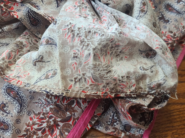 Pink and Brown Paisley Flower Print Wrap Dress <br> (B-44" W-35" H-46")
