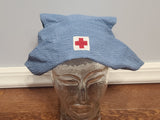 American Red Cross Blue Seersucker Dress and Hat <br> (B-42" W-36" H-41")