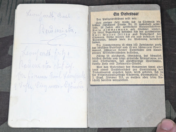 1940 Pocket Calendar Book from a Thief (Interesting Story)
