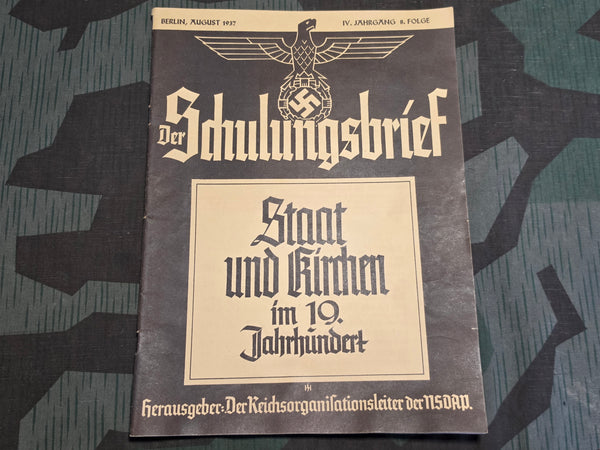 Der Schulungsbrief NSDAP Magazine August 1937 Church & State