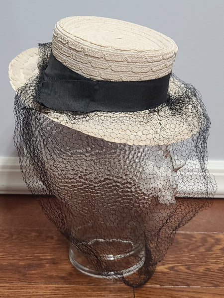 White Straw Tilt Hat with Netting