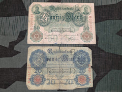 Pre WWI 50 & 20 Mark Notes (Set of 2)